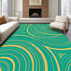 Abstract Teal Gold Swirl Pattern Rug