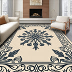 Ornate Floral Medallion Dark Blue Ivory Rug