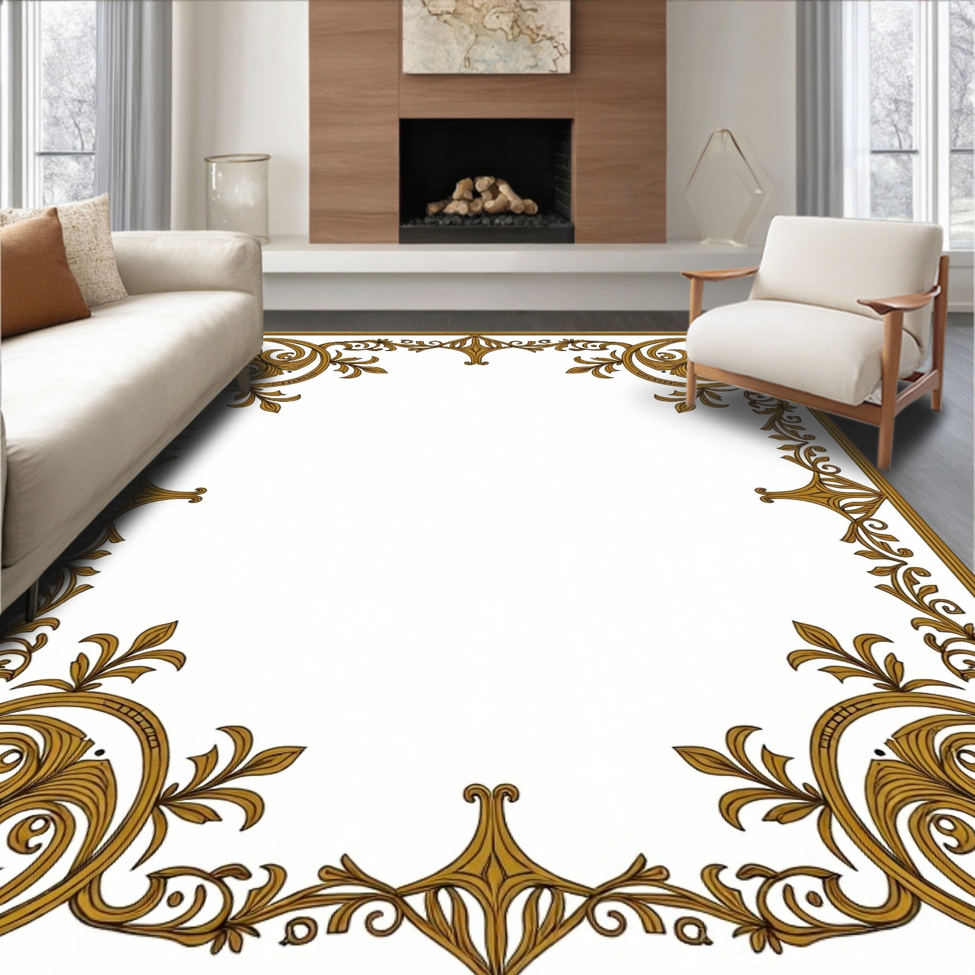 Ornate Scroll And Leaf Pattern Rug