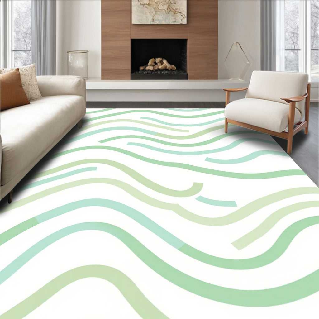 Calm Serene Wavy Greenlines Rug