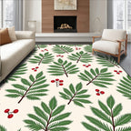 Green Fern Red Berry Botanical Spread Rug