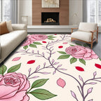 Pink Roses With Green Leaves Pattern Rug