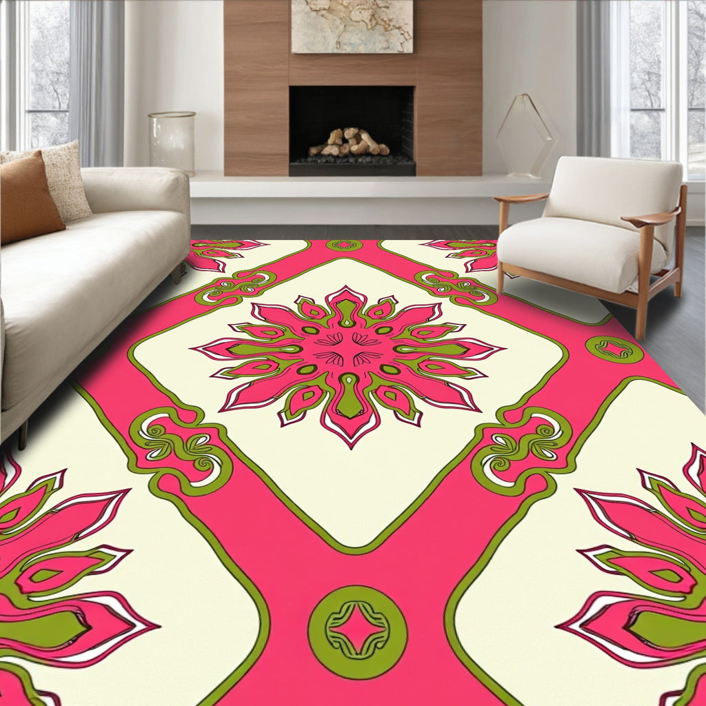 Retro Floral Diamond Pattern Rug