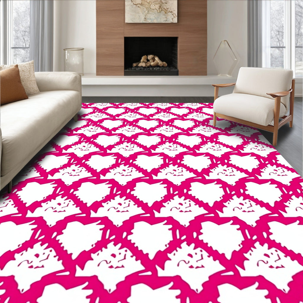 Pink Heart Patterned Graphic Design Rug