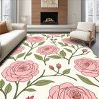 Pink Rose Vine Botanical Pattern Rug