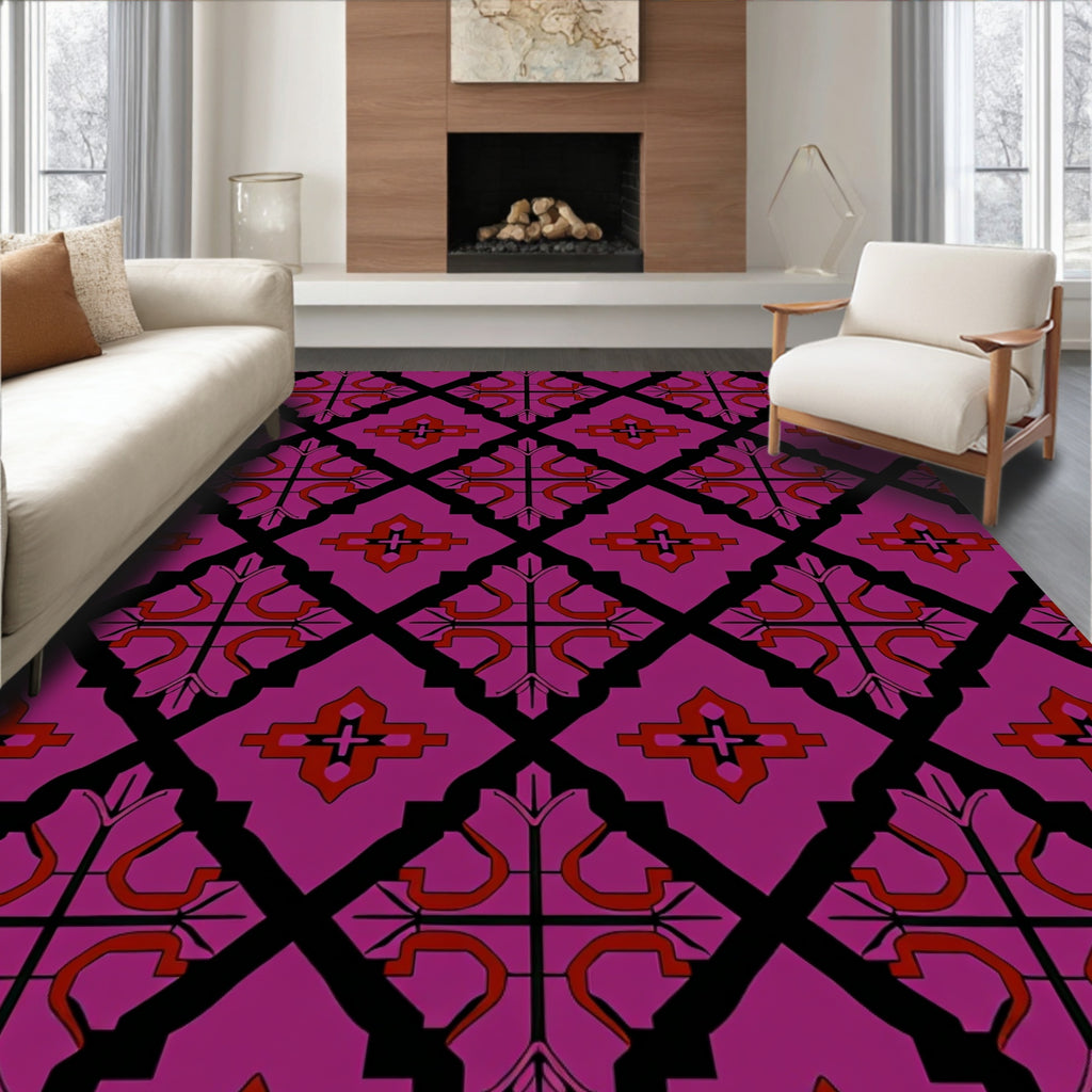 Plum Maroon Geometric Lattice Pattern Rug
