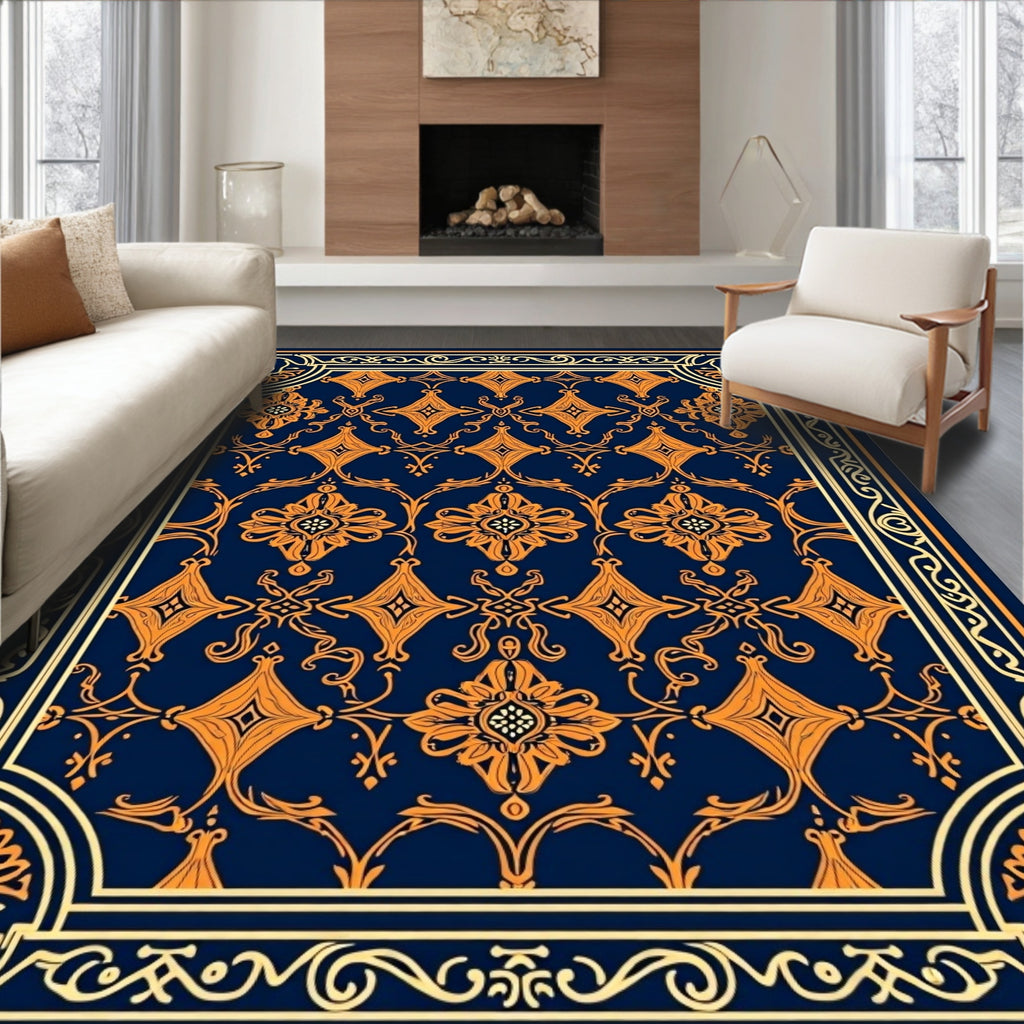Ornate Golden Floral Pattern Rug