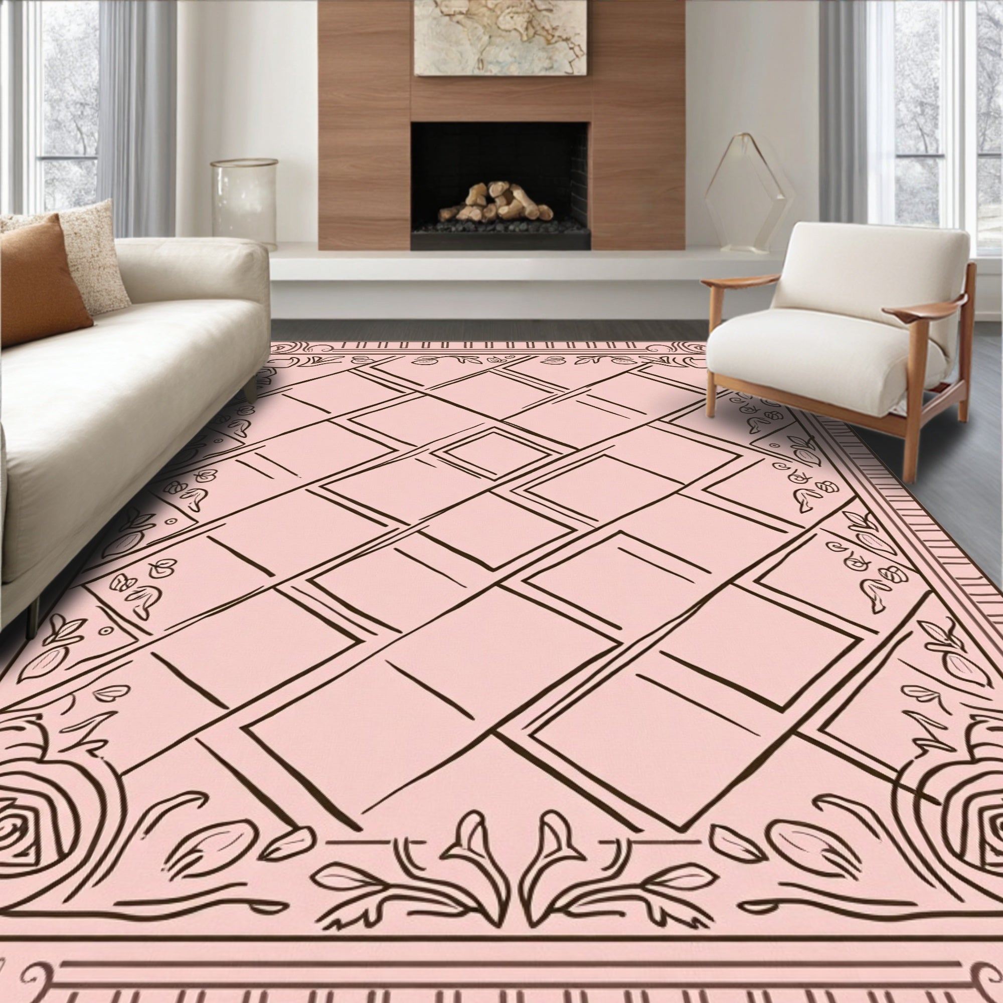 Ornate Vine Geometric Pastel Rug