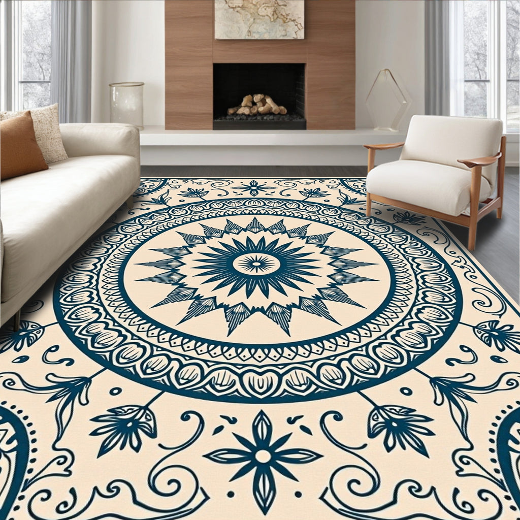 Intricate Floral Sun Mandala Design Rug