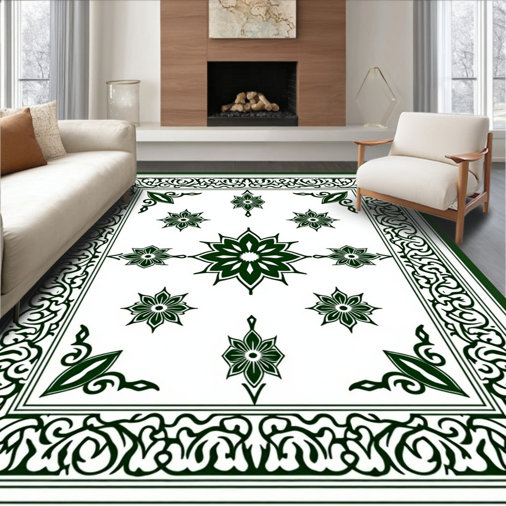 Dark Green Floral Medallion Pattern Rug