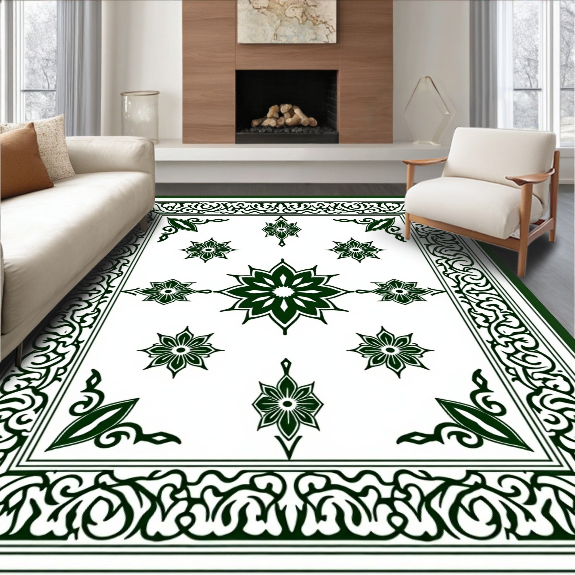 Dark Green Floral Medallion Pattern Rug