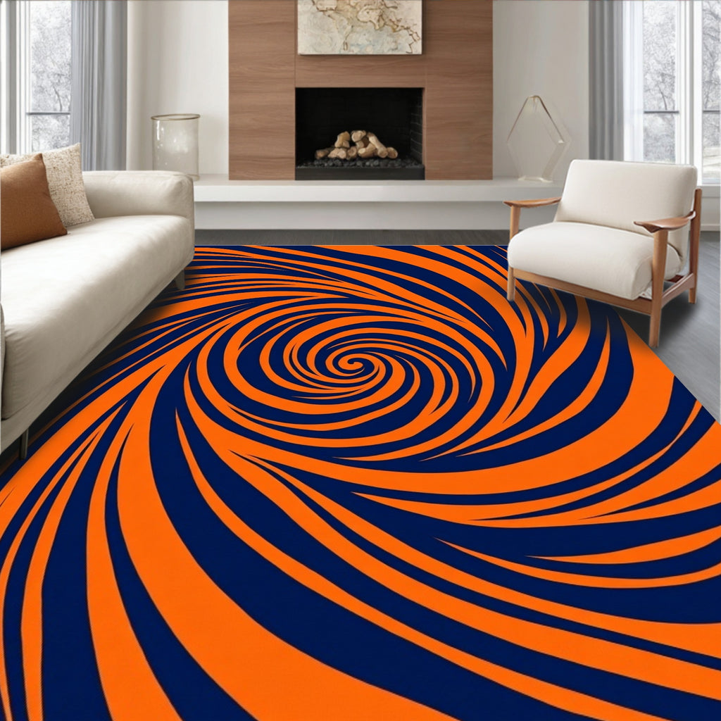 Orange Navy Swirl Pattern Rug