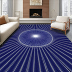 Radiant Sunburst Abstract Blue Rug
