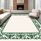 Ornate Green Floral Scroll Border Rug