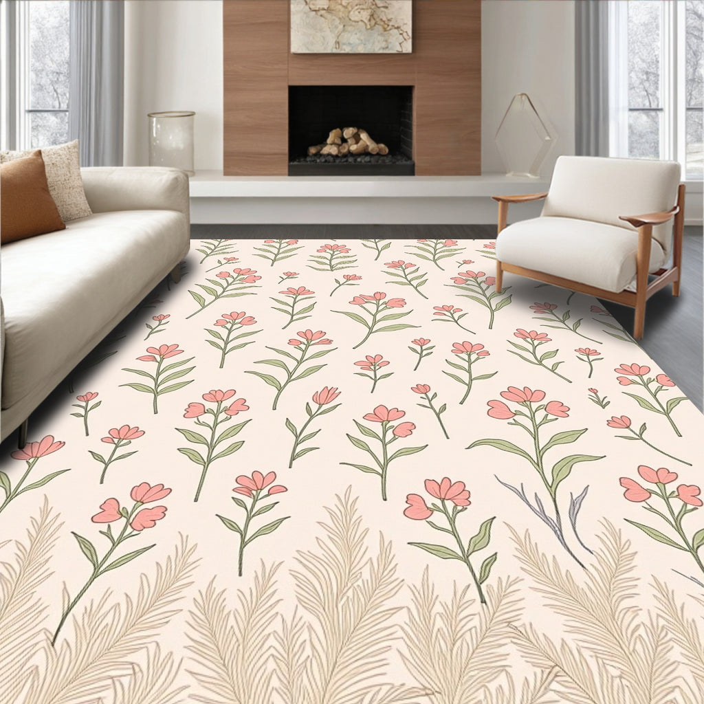 Pastel Floral Meadow Pattern Rug