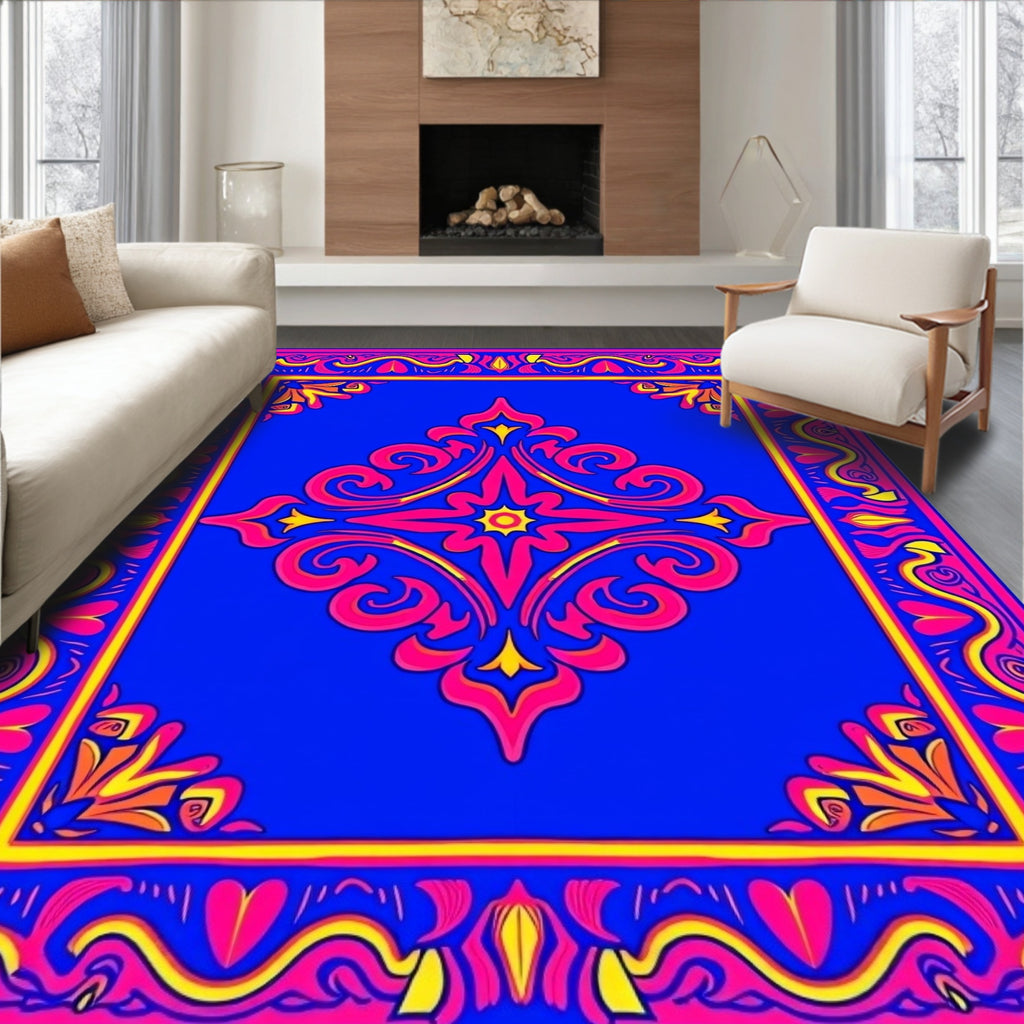 Vivid Floral Scroll-Patterned Rug