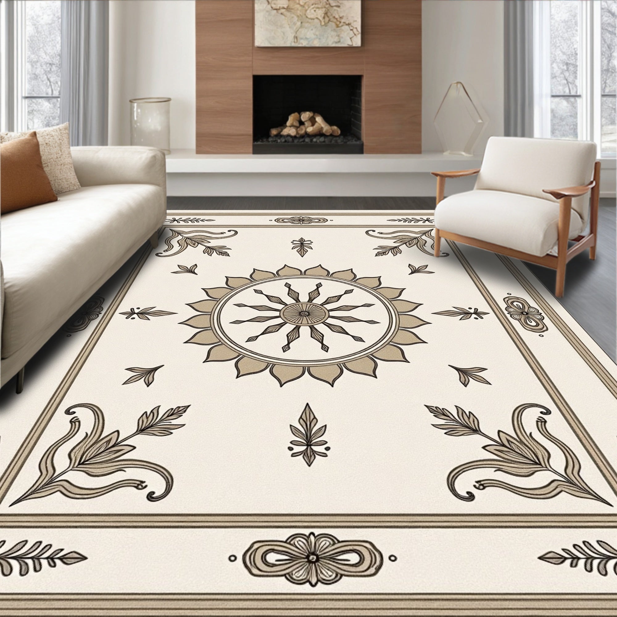 Classic Floral Medallion Beige Pattern Rug