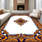 Orange Navy Intricate Floral Border Design Rug