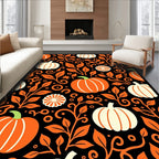 Orange Black Autumn Pumpkin Vines Rug