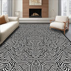 Abstract Black White Maze Pattern Rug