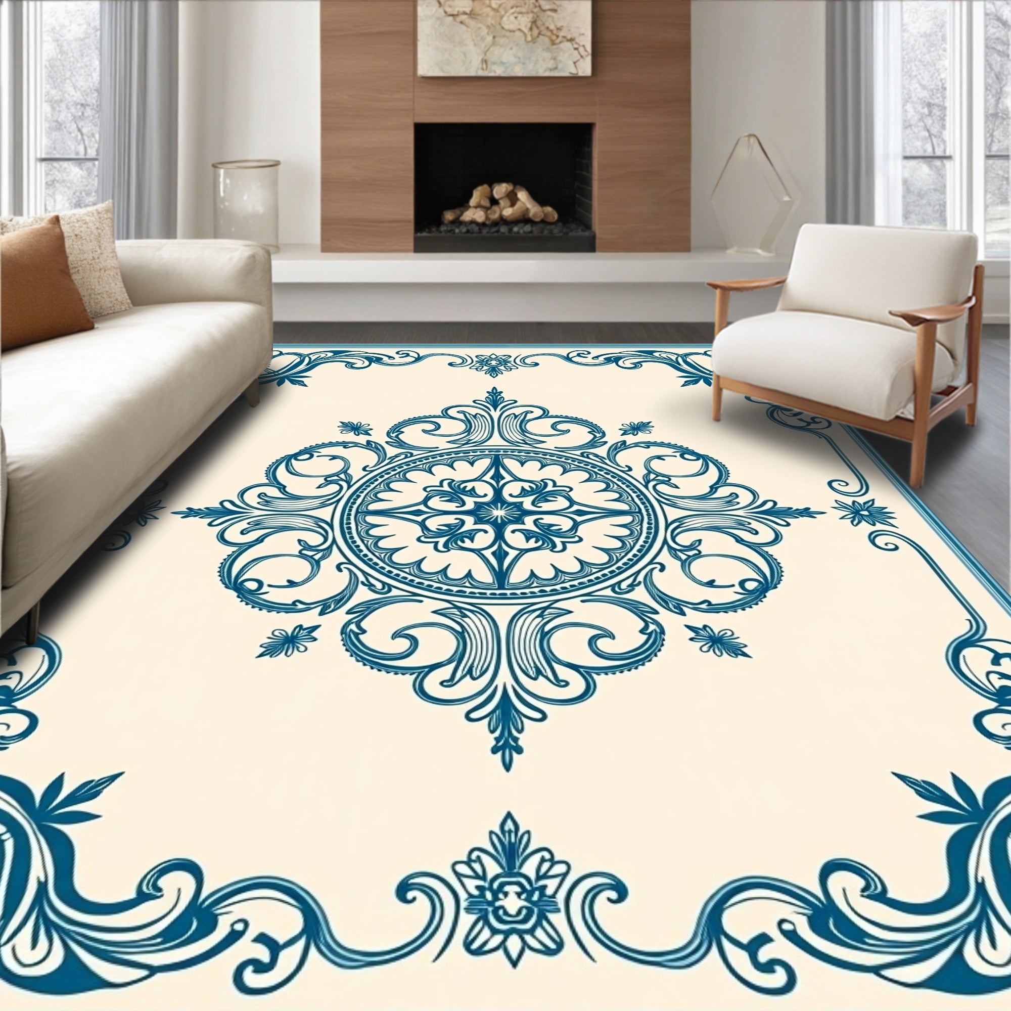 Ornate Floral Medallion Pattern Rug