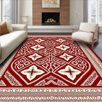Rich Red Cream Detailed Geometric Rug