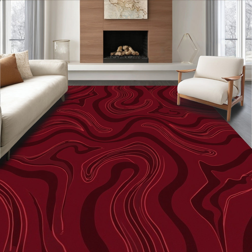 Deep Red Swirl Pattern Design Rug