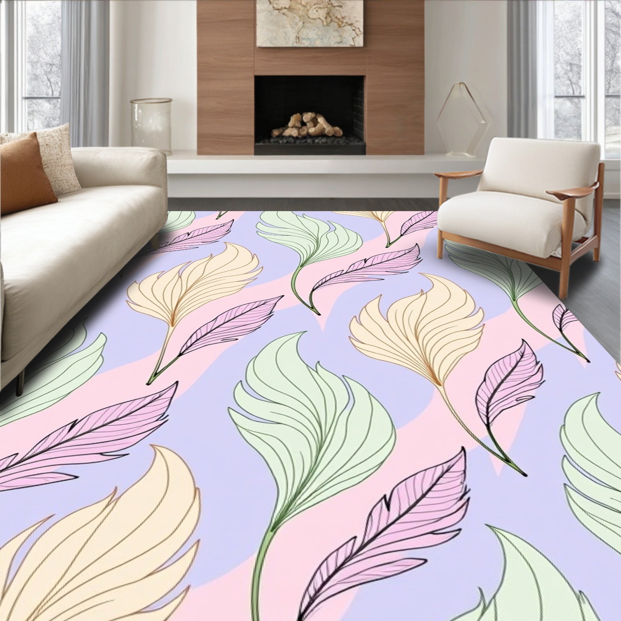 Pastel Feather Pattern Rug