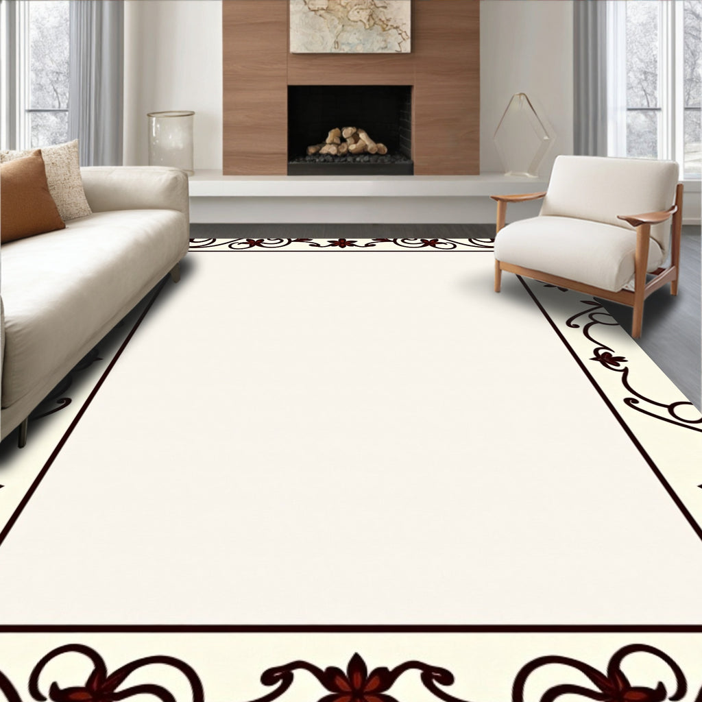 Ornate Floral Vines Pattern Frame Rug