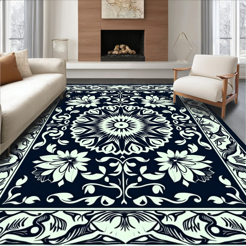 Dark Floral Mandala Patterned Rug