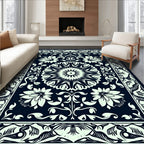 Dark Floral Mandala Patterned Rug