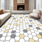 Yellow Grey Geometric Hexagons Pattern Rug