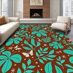 Tropical Leaf and Butterfly Pattern Rug