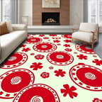 Playful Red Floral Circular Pattern Rug