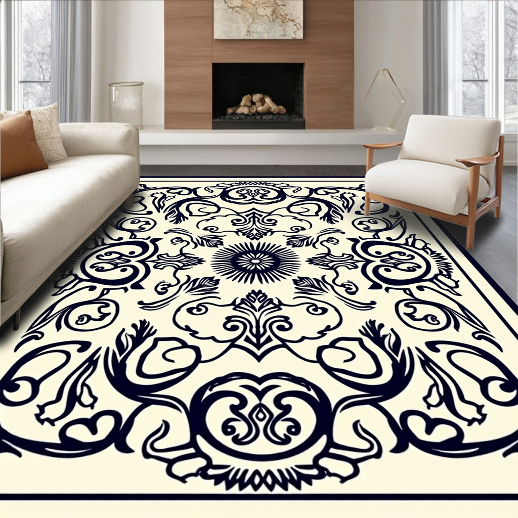 Classic Floral Swirls Dark Navy Rug