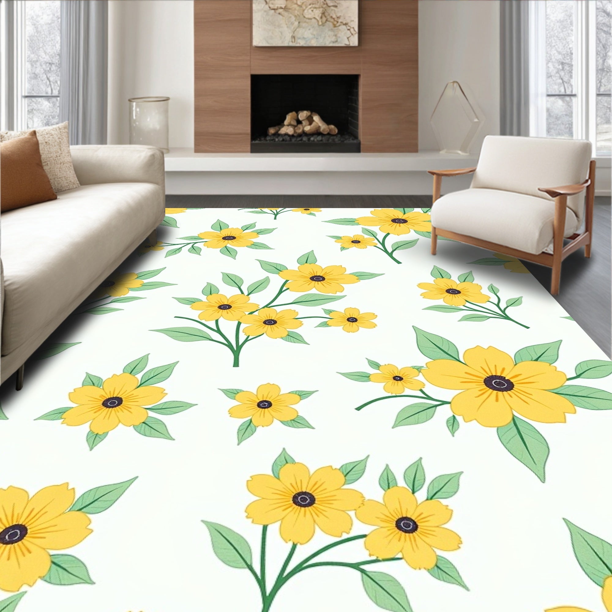 Yellow Floral Arrangement Pattern Rug