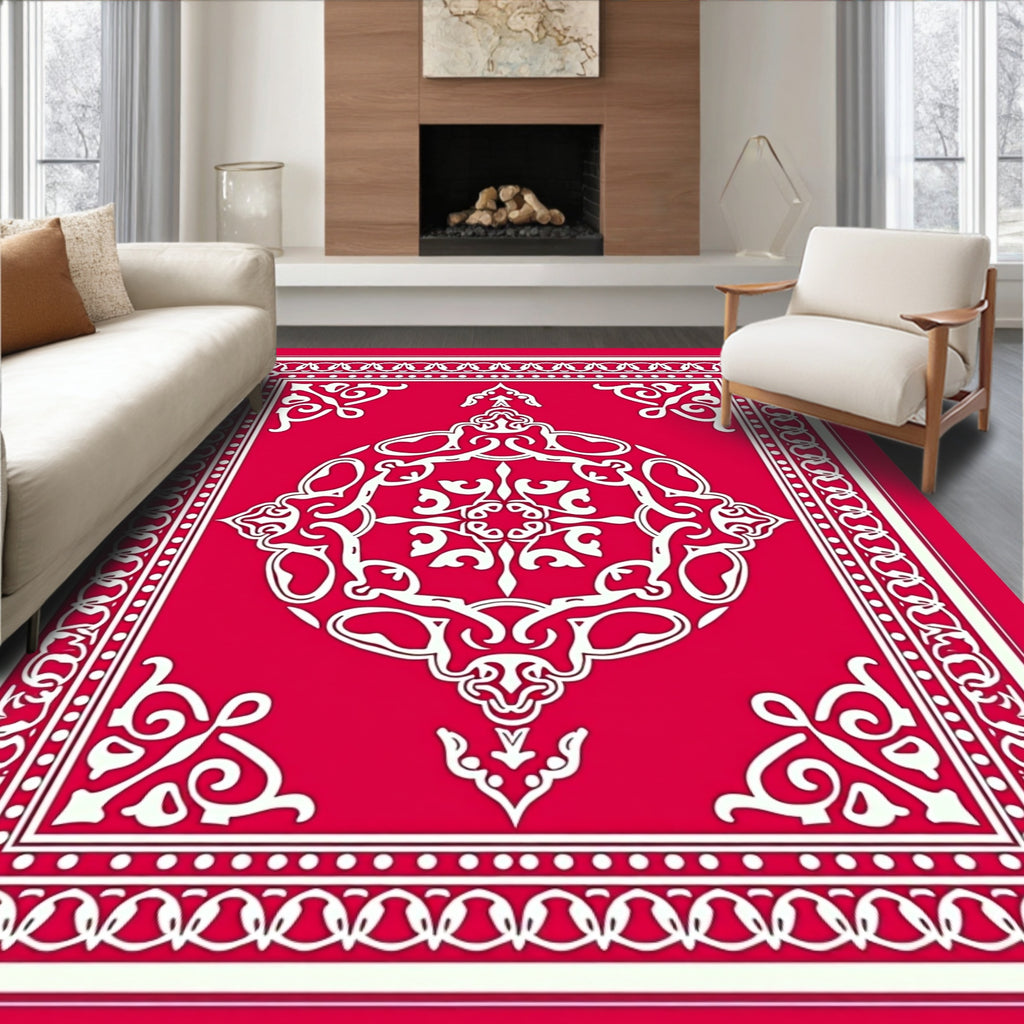 Intricate White Floral Mandala Design Rug