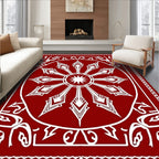 Crimson Sunburst Radial Border Rug