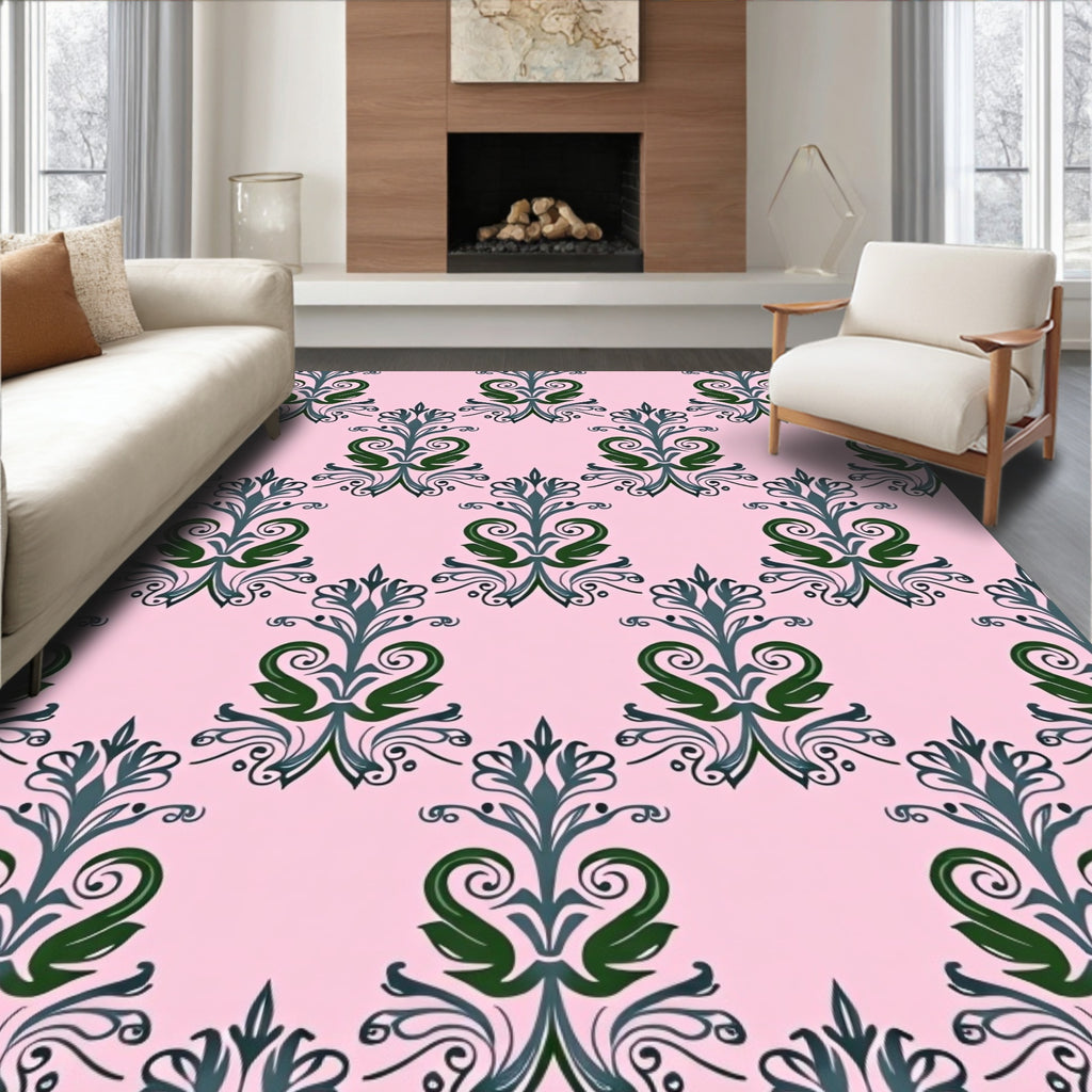 Ornate Floral Swirl Pattern Design Rug