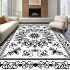 Monochromatic Floral Butterfly Mandala Design Rug