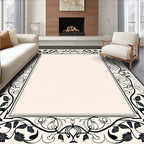 Black Vine And Leaf Intricate Border Rug