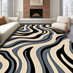 Abstract Blue Beige Black Wave Pattern Rug