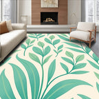 Coastal Teal Leaf Pattern Rug