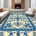 Classic Blue White Floral Medallion Design Rug