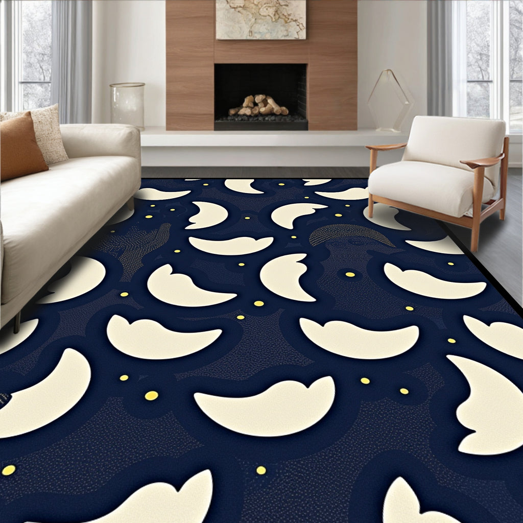 Abstract Crescent Moon Yellow Dot Pattern Rug