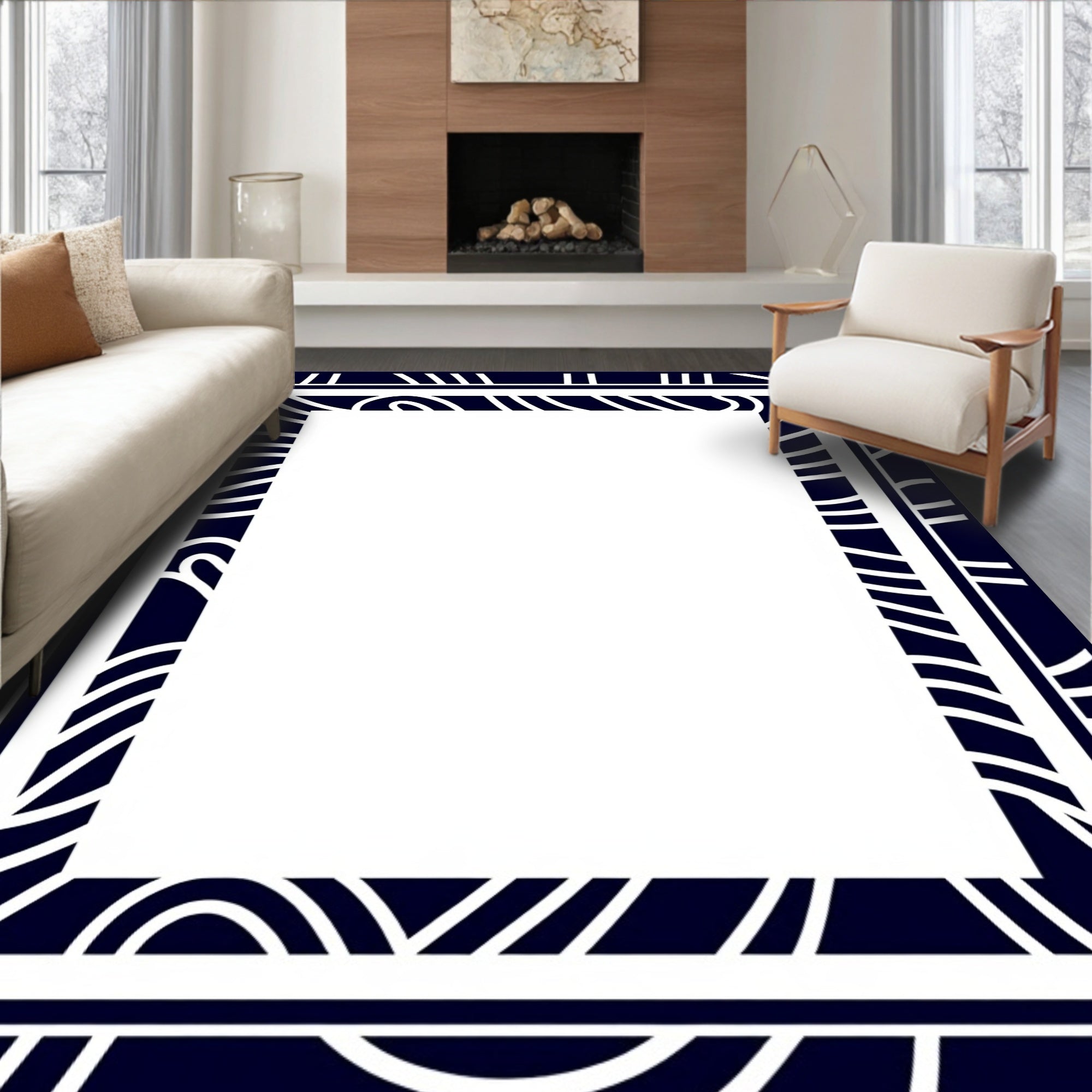 Navajo-Inspired Border Pattern Rug