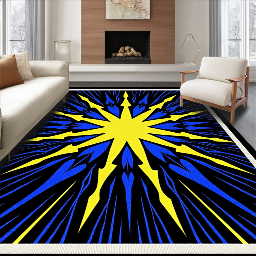 Radiant Yellow Blue Starburst Pattern Rug