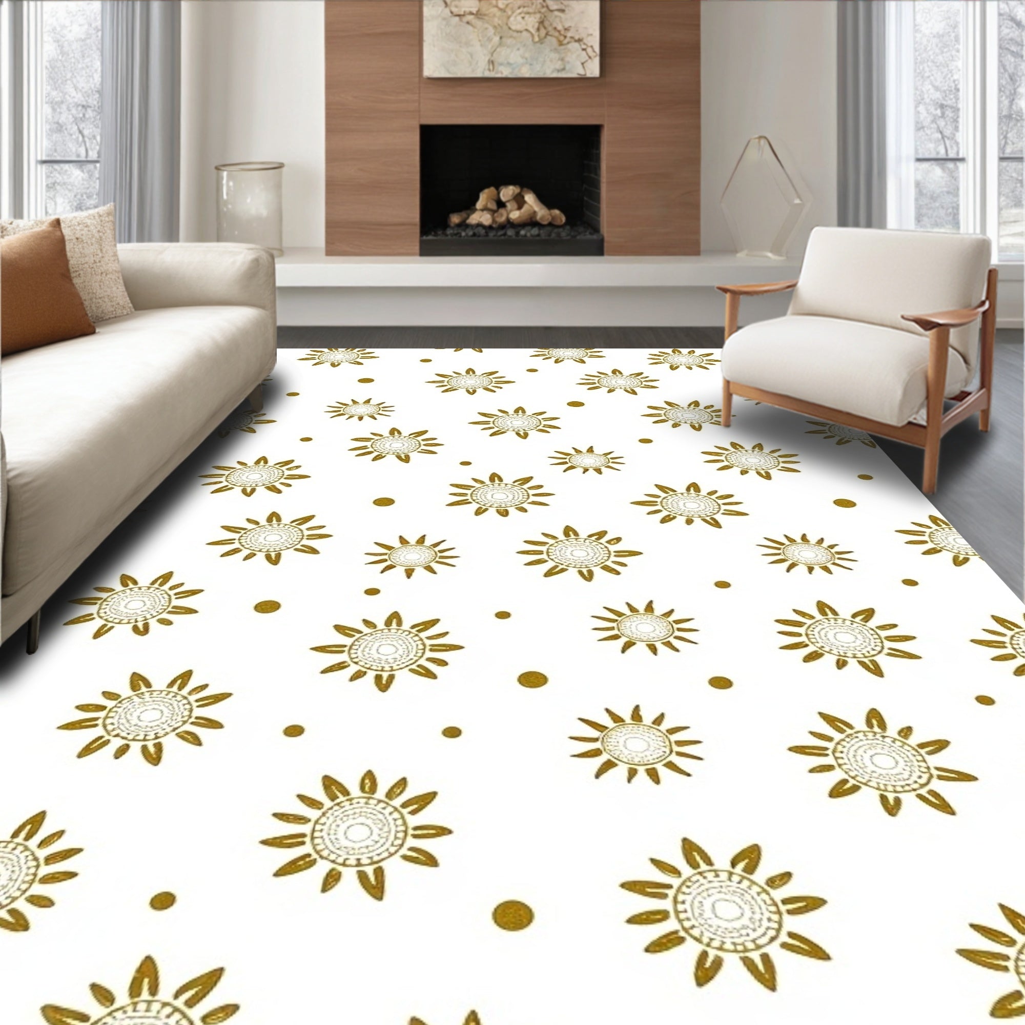 Golden Sunburst Dot Scatter Rug