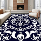 Ornate Floral Patterned Indigo Rug
