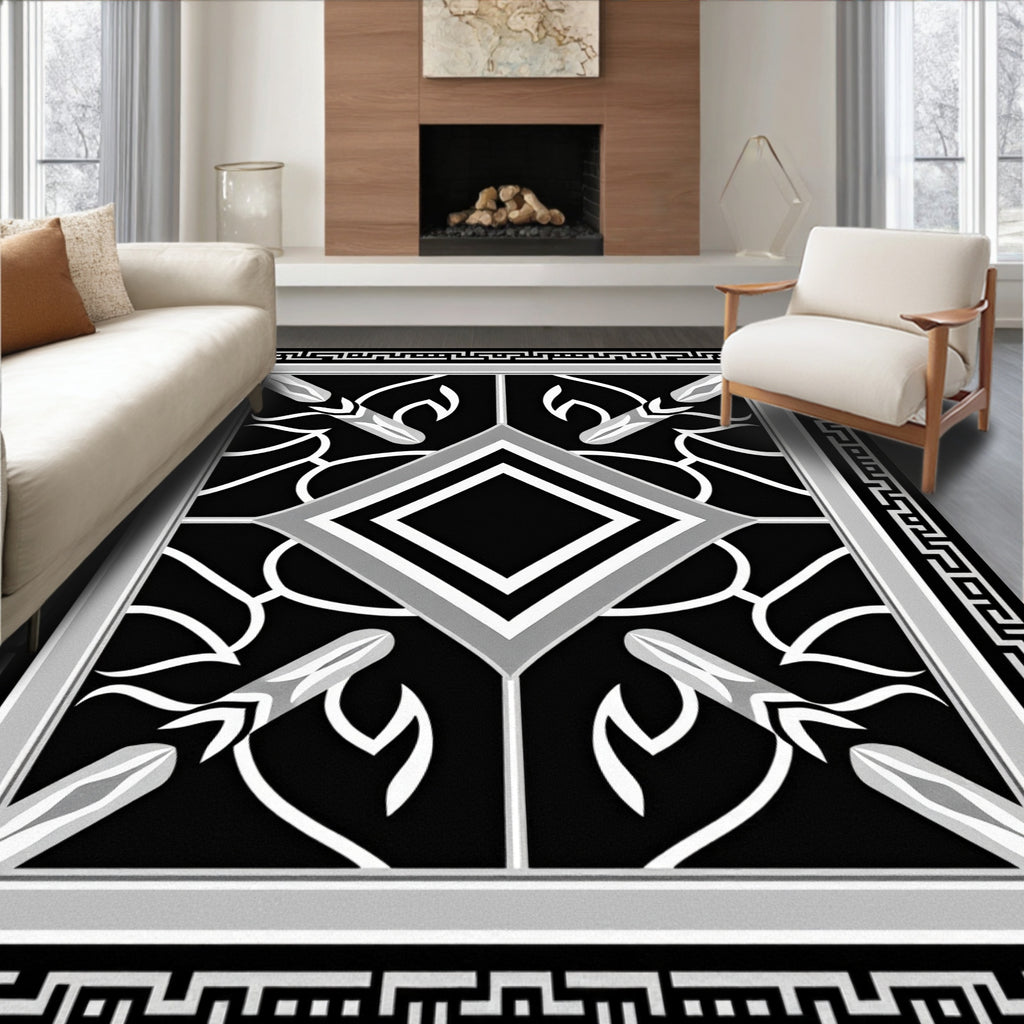 Monochrome Art Deco Diamond Motif Rug